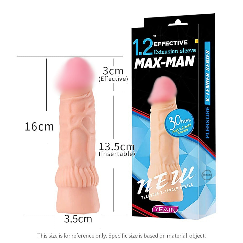 YEAIN【夜櫻-仿真陽具加長30mm增粗猛男套】Max-Man Thickening Extension Sleeve For Men