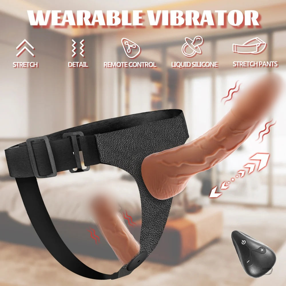 YEAIN【穿戴式雙頭高仿真按摩棒-震動伸縮-專為女同志設計】Wearable Double Dildos with vibrating telescoping for lesbian