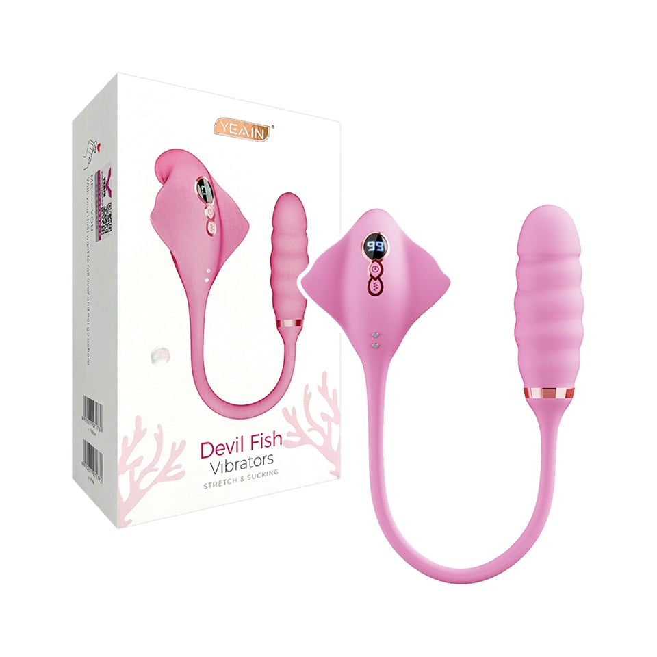 YEAIN【夜樱-魔鬼魚 9X9｜吮舔伸縮｜靈舌撩逗｜入體衝撞｜加溫｜磁吸充電｜內外同樂多功能按摩器】Devil Fish Stretch & Sucking Vibrators