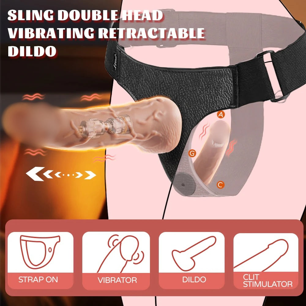 YEAIN【穿戴式雙頭高仿真按摩棒-震動伸縮-專為女同志設計】Wearable Double Dildos with vibrating telescoping for lesbian