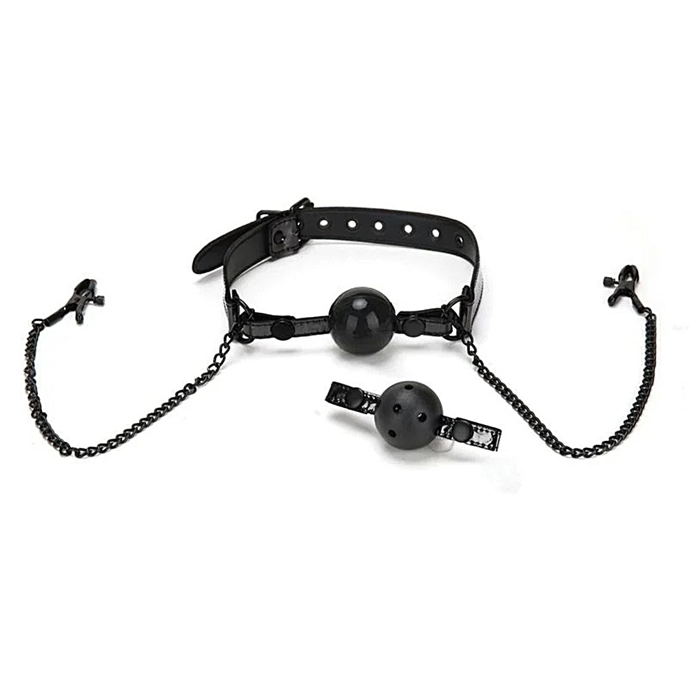 WhipSmart【BDSM遊戲｜雙堵嘴球｜可自由替換｜配連接能調較乳頭夾】Diamond Gag With Nipple Clips