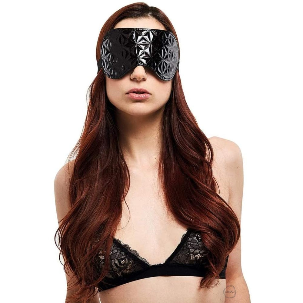 WhipSmart【華麗黑藍鑽石紋理圖案全遮蔽眼罩】Black Out Blindfold – Black