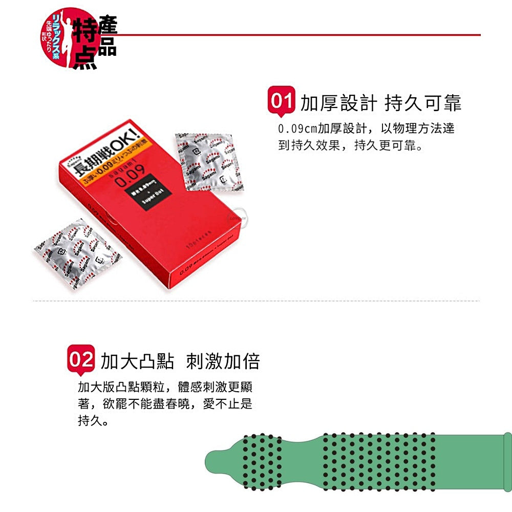 Sagami【0.09 激凸安全套 持久可靠 10片裝】サガミ 009ドット 10個入