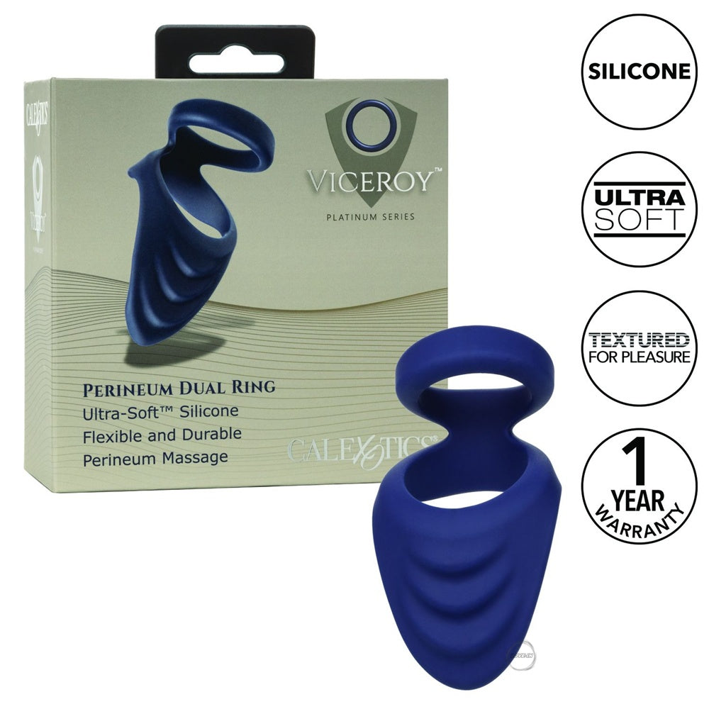 CalExotics【增強耐力｜提高勃起｜挑逗會陰｜彈性雙支撐環】Viceroy Perineum Dual Ring Silicone Cock Ring