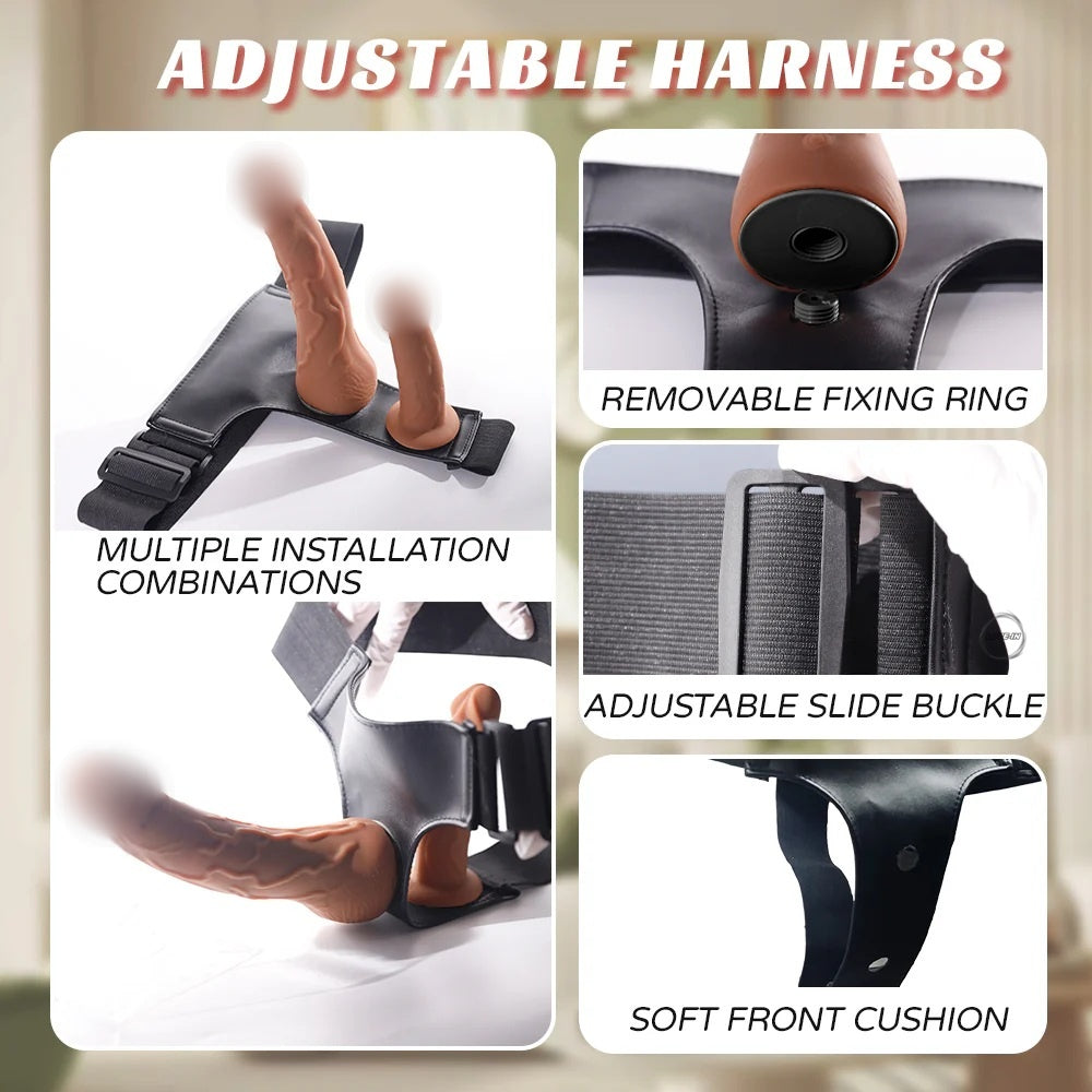 YEAIN【穿戴式雙頭高仿真按摩棒-震動伸縮-專為女同志設計】Wearable Double Dildos with vibrating telescoping for lesbian