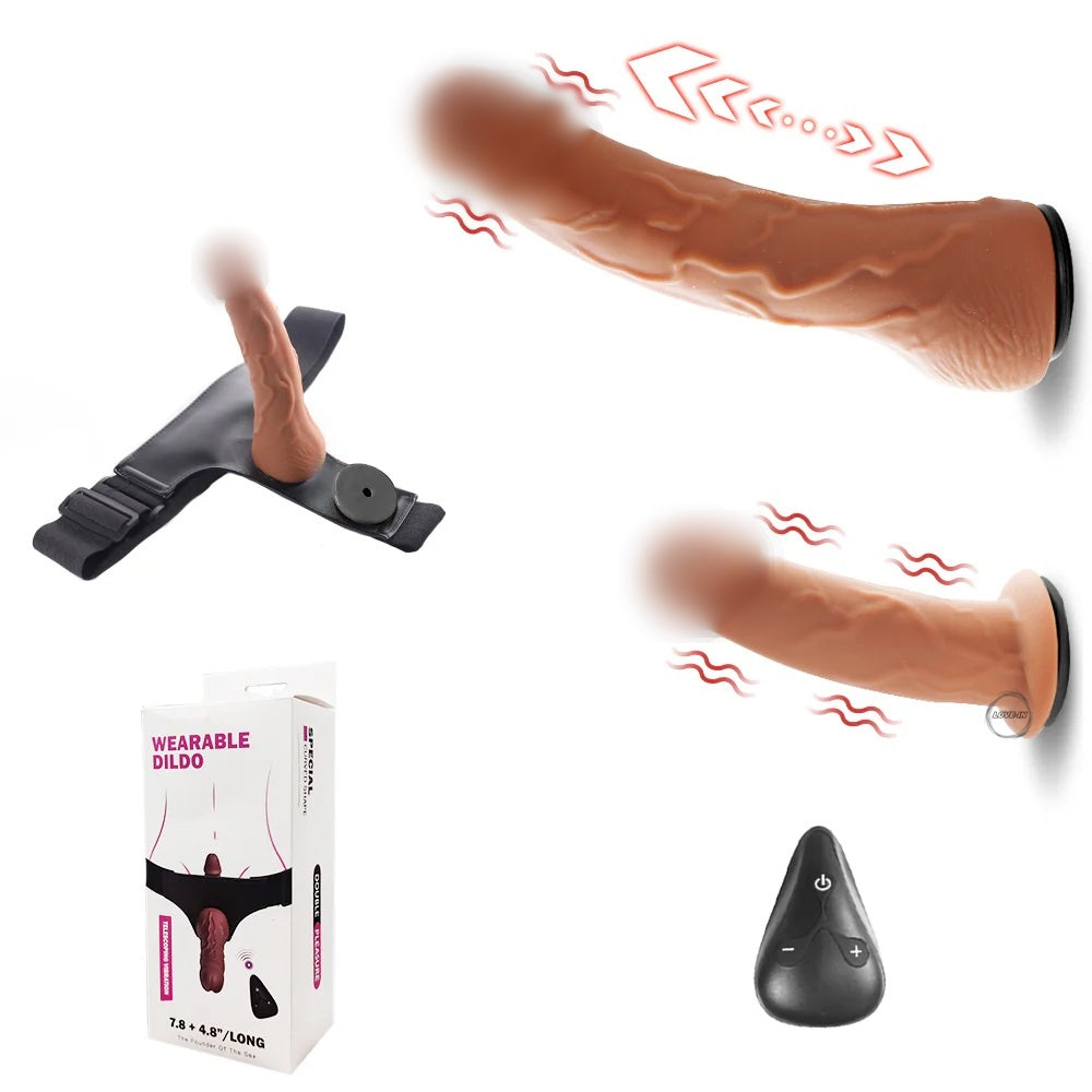 YEAIN【穿戴式雙頭高仿真按摩棒-震動伸縮-專為女同志設計】Wearable Double Dildos with vibrating telescoping for lesbian