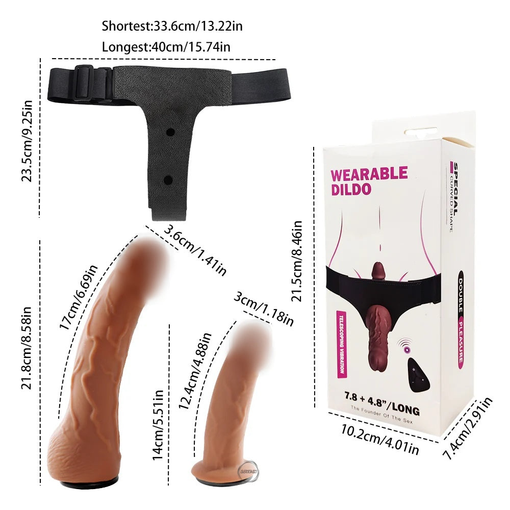 YEAIN【穿戴式雙頭高仿真按摩棒-震動伸縮-專為女同志設計】Wearable Double Dildos with vibrating telescoping for lesbian
