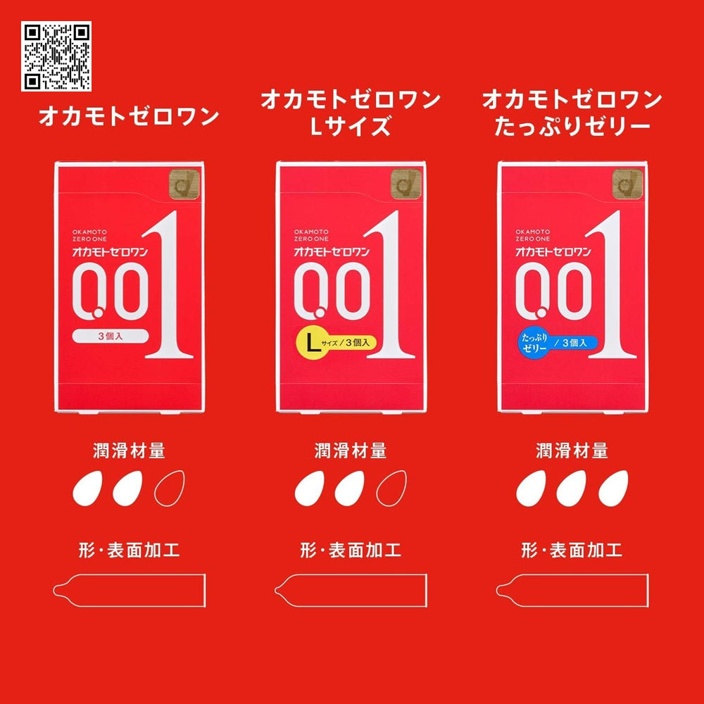 Okamoto【岡本 0.01 極潤安全套 3 片裝】オカモトゼロワン たっぷりゼリー 3コ入